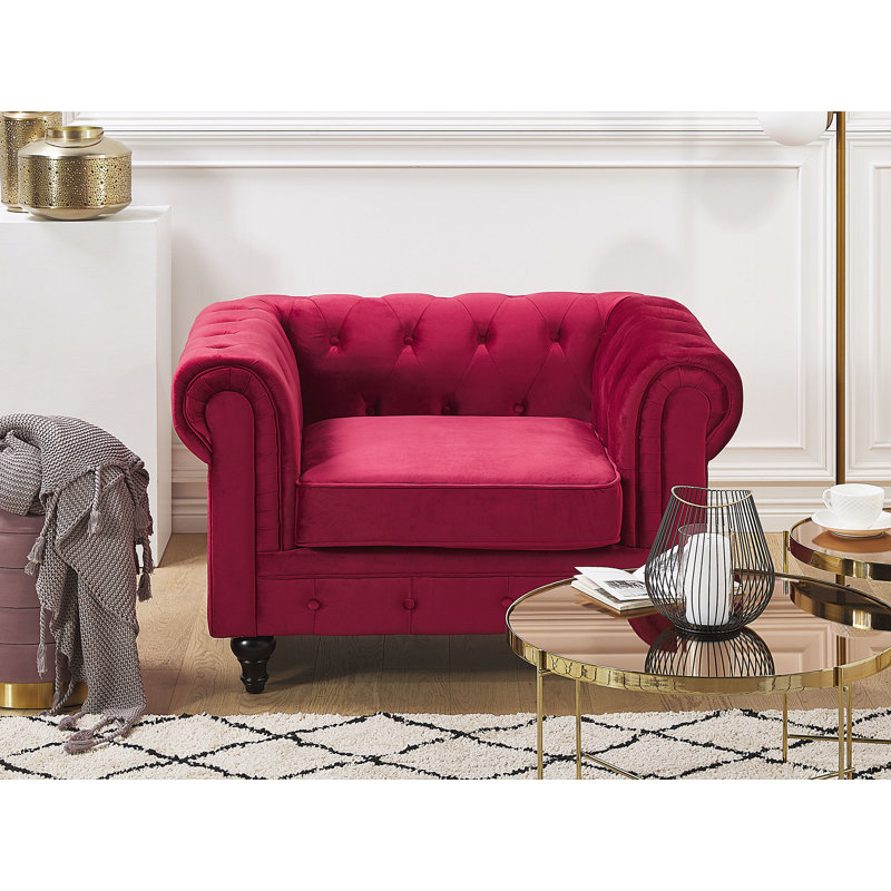 Pendik Velvet Chesterfield Chair, Red