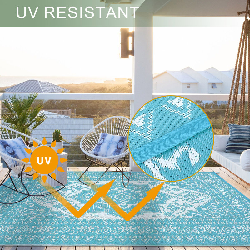 Oriental Outdoor Mats Plastic Straw Rug Waterproof Vintage Washable Outdoor Rug for Garden Backyard Picnic Camping RV Deck Beach Trailer
