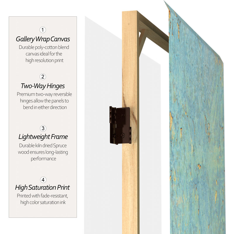 Wiens Turquoise Art Canvas Folding Screen, 4 ft