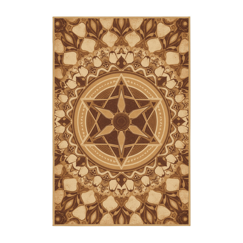 Soft Plush Bleeker Philosophers Stone Symbol Modern Rustic Vintage Look Area Rug in Brown – LightBrown Binding, 5x8