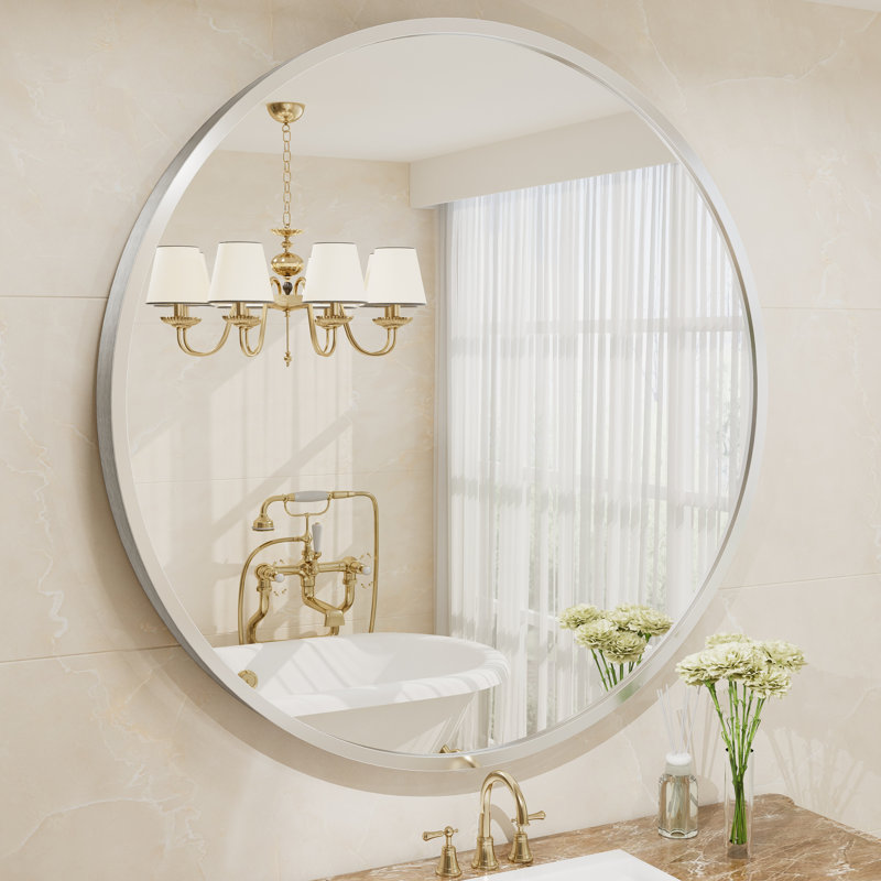 Miroir mural Amara, 48 po x 48 po, Argent brossé