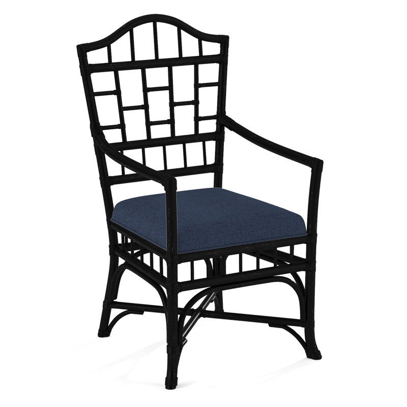 Chippendale Upholstered Arm Chair, Black, White Performance Fabric; 0851-94