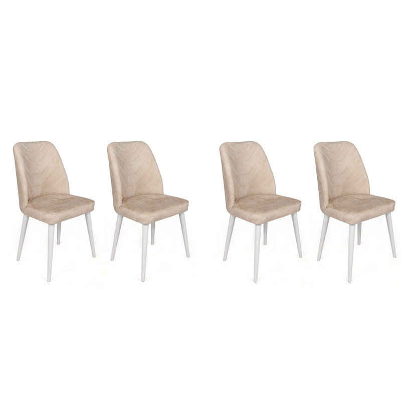 Ensemble de chaises en velours moderne (4 pièces), beige et blanc | Cadre 100% métal avec pieds en bois de charme | Dimensions: 19,7 po x 35,4 po x 19,3 po | Élégant et durable, supporte jusqu'à 352 lb | Parfait pour la salle à manger et le salon