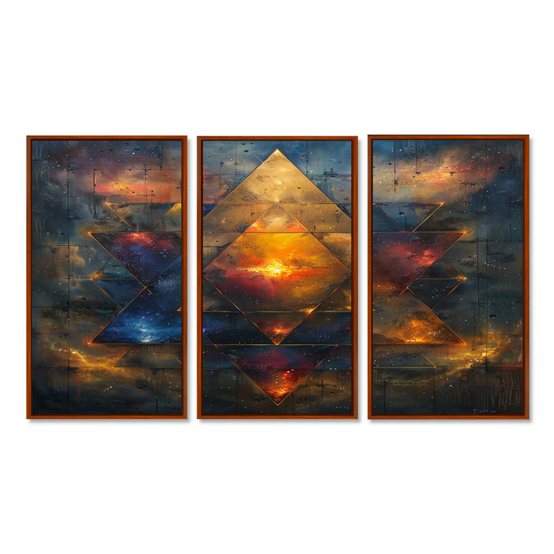 Double Star Arcane Hexagram - Geometric Wall Art Print Set, 28" H x 36" W x 1" D, Brown Floater Framed