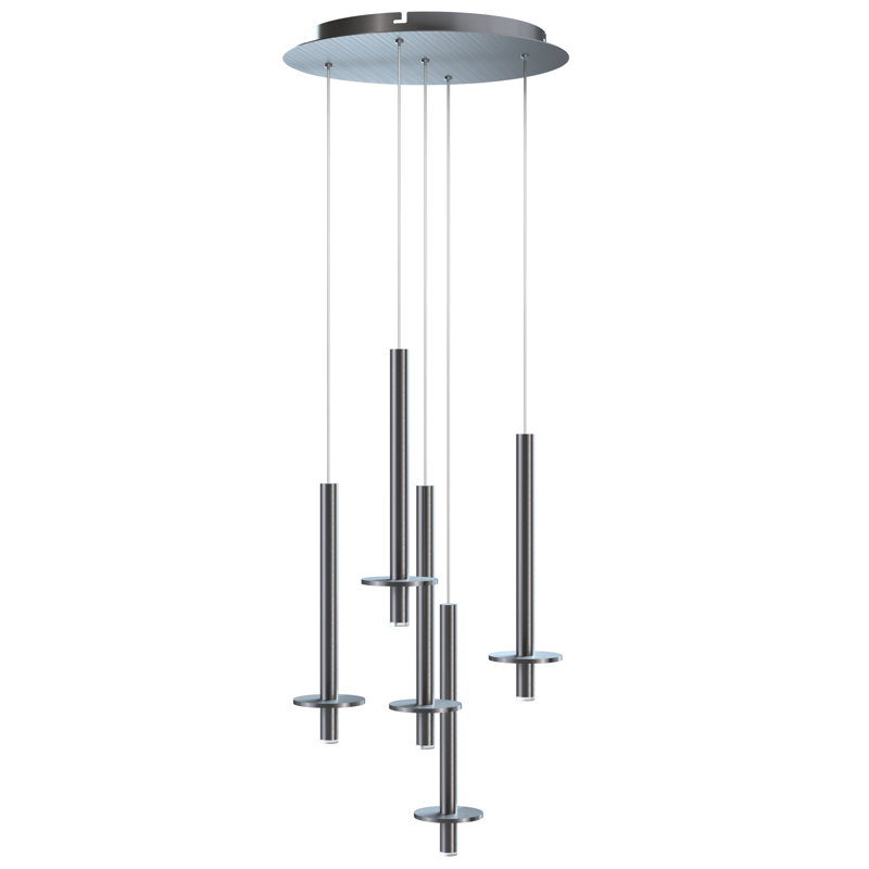 Luminaire suspendu cylindrique à DEL 5 lumières Zakaryan, Nickel