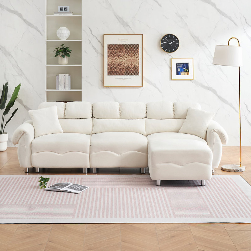 Canapé en velours avec repose-pieds Avrilynn, Beige