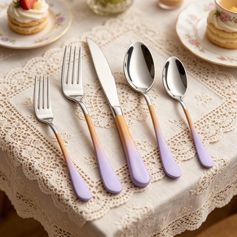 20-Piece Purple and Orange Silverware Set, 18/0 Stainless Steel Colorful Flatware Set for 4, Modern Cutlery Set with Dinner Knives, Forks, Spoons, Mirror Polished, Dishwasher Safe