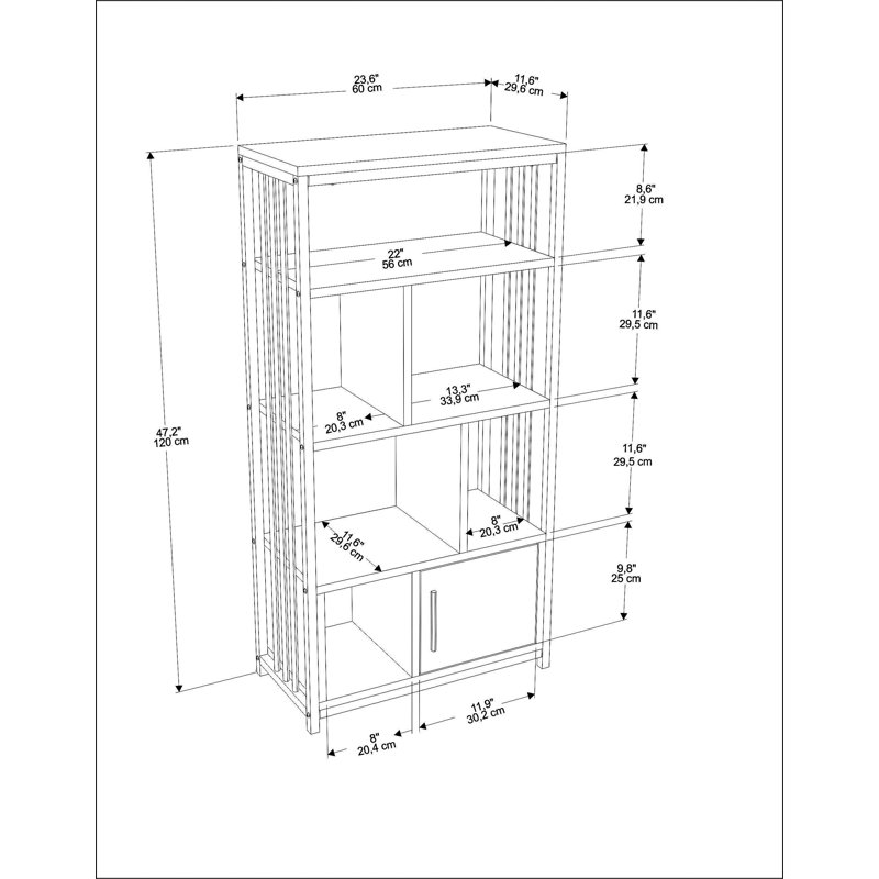 4-Tier Modern Bookcase Bookshelf with a Cabinet, White, Gold