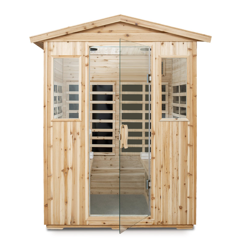 Sauna d'extérieur à infrarouge lointain à quatre places pour quatre personnes, Marron clair