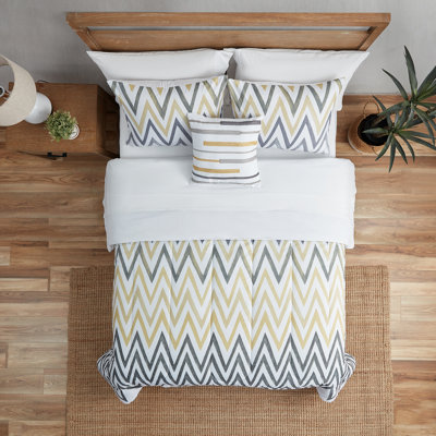 Ensemble d'édredon réversible en microfibre gris / bleu / jaune