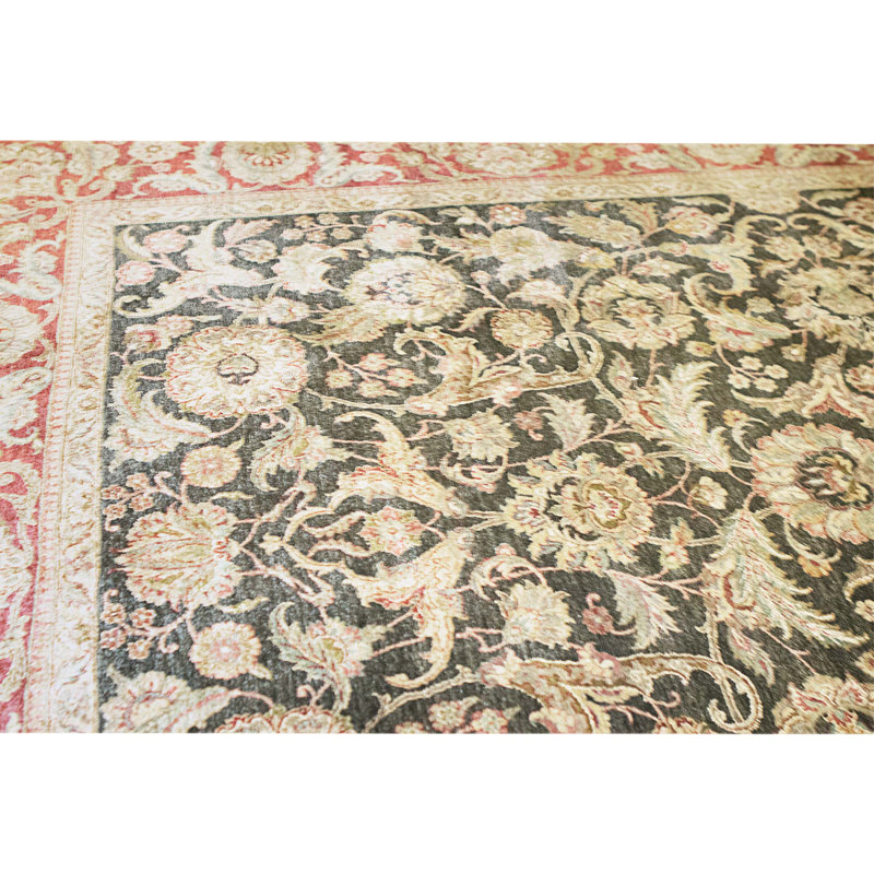 Tapis noir et rouge noué à la main de haute qualité