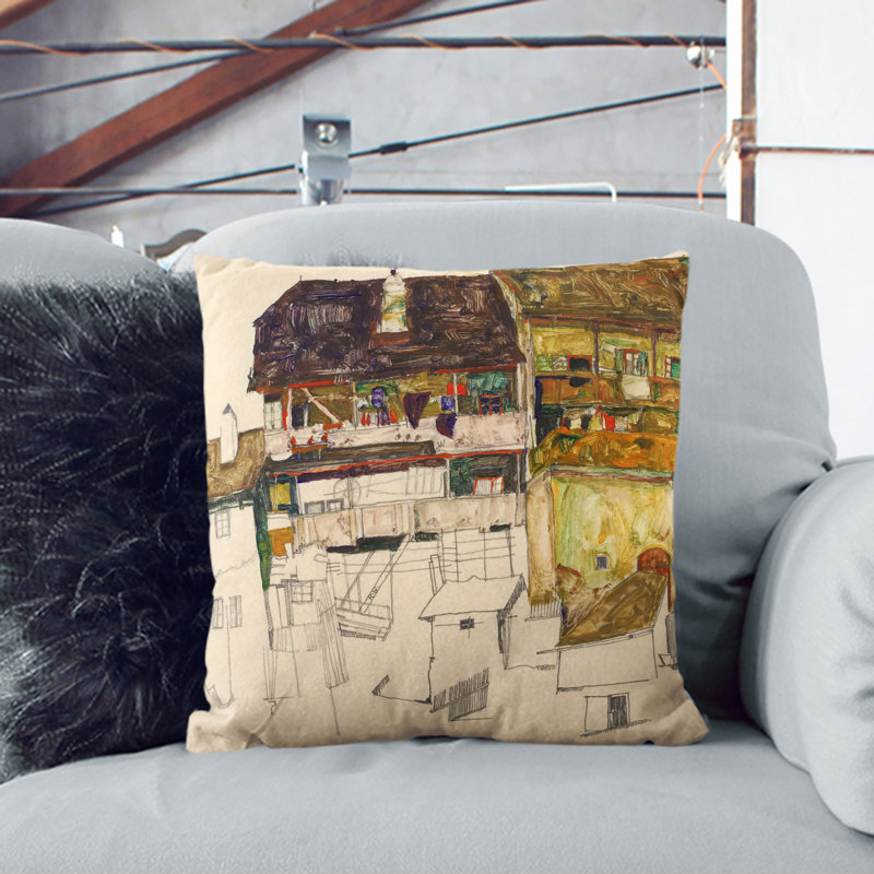 Old Houses In Krumau Square Throw Cushion, 55cm H x 55cm W x 20cm D