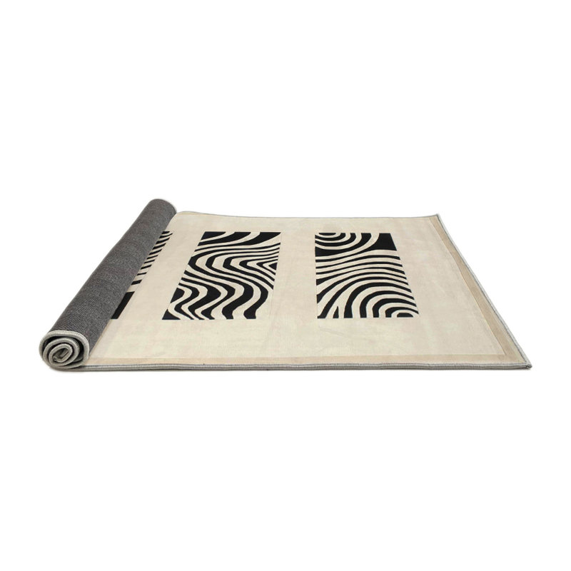 Tapis beige/noir contemporain, Rond 4 pi