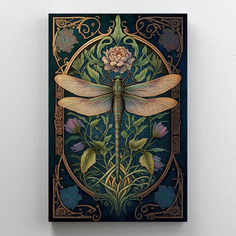 " Roses And Dragonfly ", 14" H x 11" L x 1.25" W