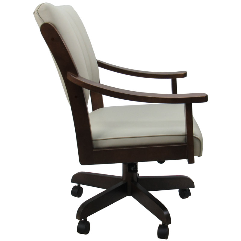 Casa Solid Wood Dining Caster Chair, Ocean Beige Vinyl, Brown Honey