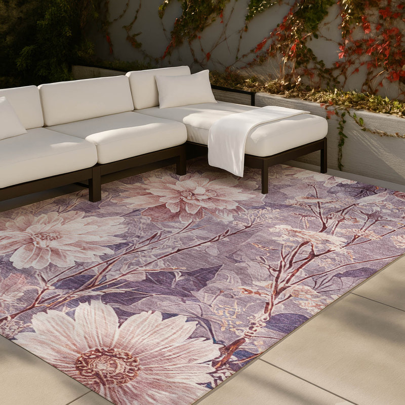 Machine Washable Indoor/Outdoor Chantille ACN2882 Floral Rug, 8' x 10', Plum