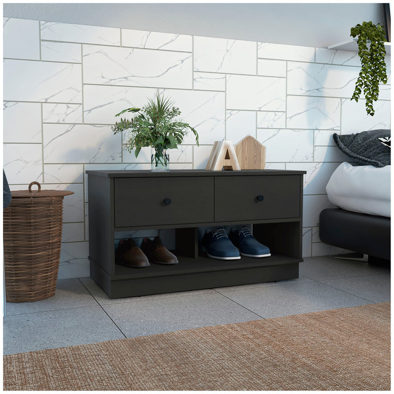 Hamilton Storage Bench, Two Open Shelves, Two Drawers -, Black