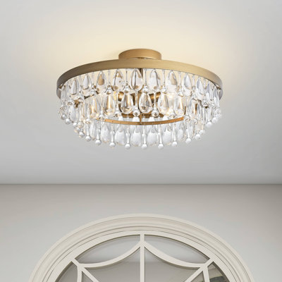 Viviana Brushed Brass 4-light Crystal Teardrop Round Flush Mount D604D4399A1A4682B6BE9896BE149259