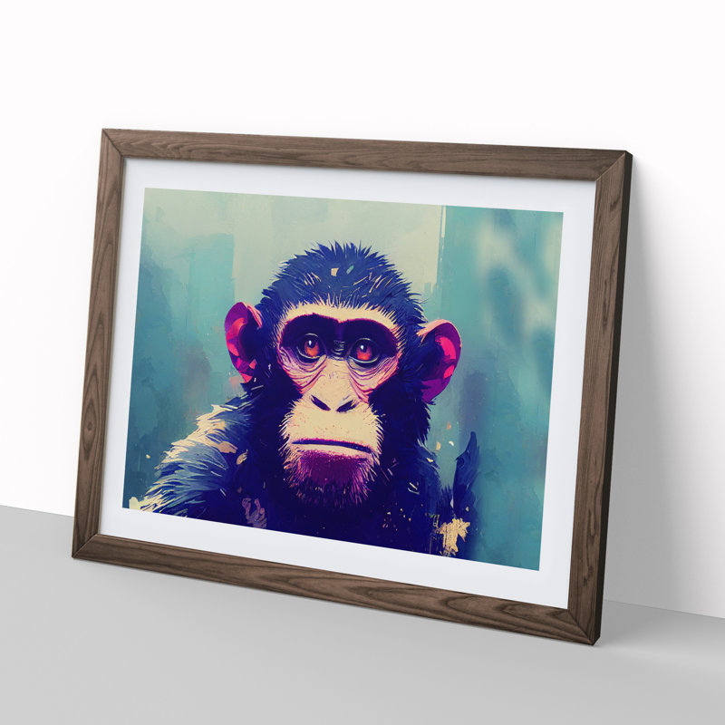 Monkey Art Painting Abstract - Framed Print, 25cm H x 34cm W x 2cm D, Brown Framed