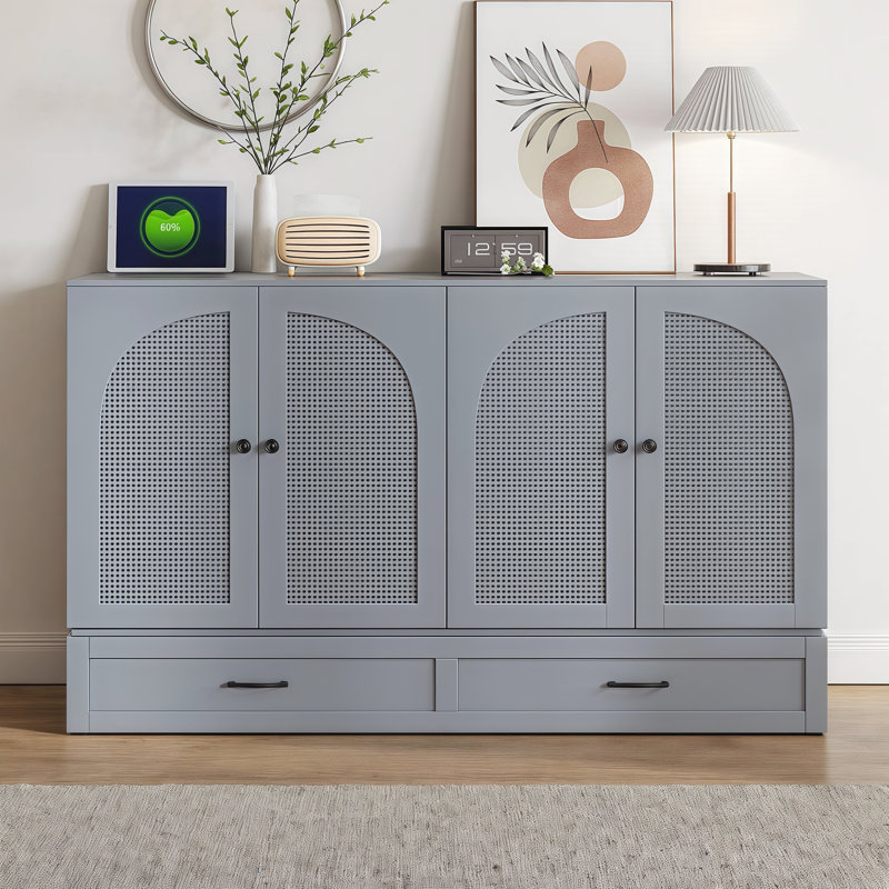 Lit escamotable double avec grands tiroirs, Gris, Grand