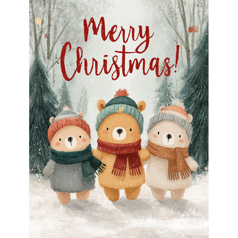 «Woodland Bears Christmas», art mural sur toile, H 48 po x l 36 po