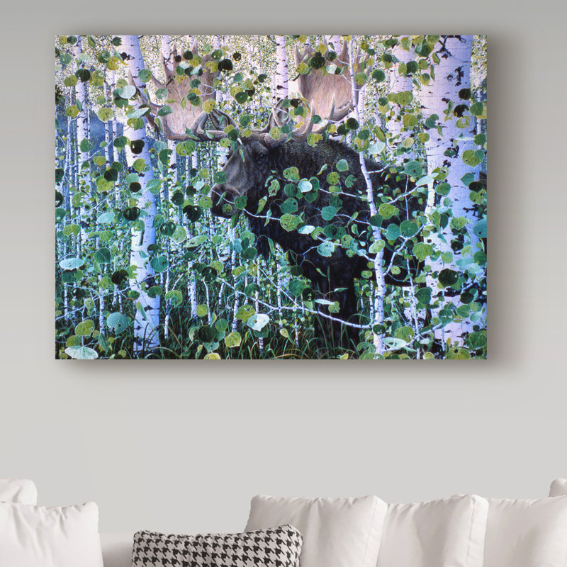 «Moose Hiding» par Fazulla, impression sur toile tendue, H 35 po x l 47 po x P 2 po