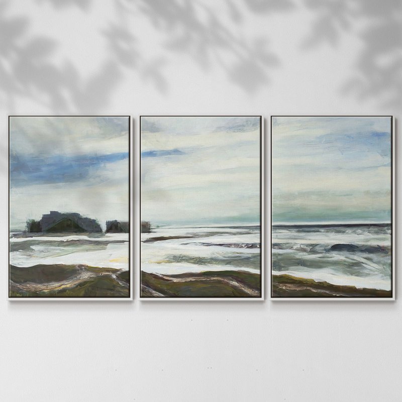 45206, peinture sur toile 3 pièces, H 40 po x l 78 po, Cadre blanc