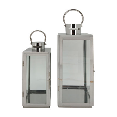 2 Piece Stainless Steel Floor Lantern Set