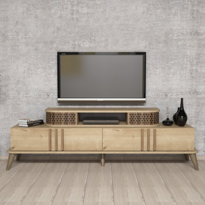 Meuble télé 66,1 po x 15,4 po x 15,0 po Modern Oak | 100% panneau de particules enduit de mélamine, épaisseur: 0,7 pouce | Design scandinave, robuste et élégant, parfait pour le salon ou l'espace de divertissement