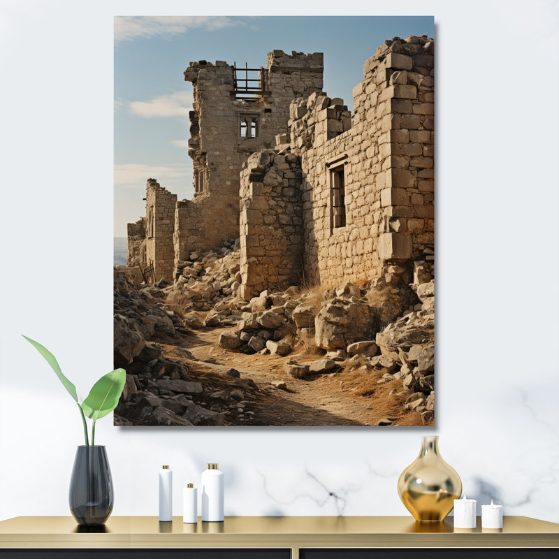 Châteaux, ruines antiques vieillies sur toile, H 20 po x l 12 po x P 1 po, Toile tendue