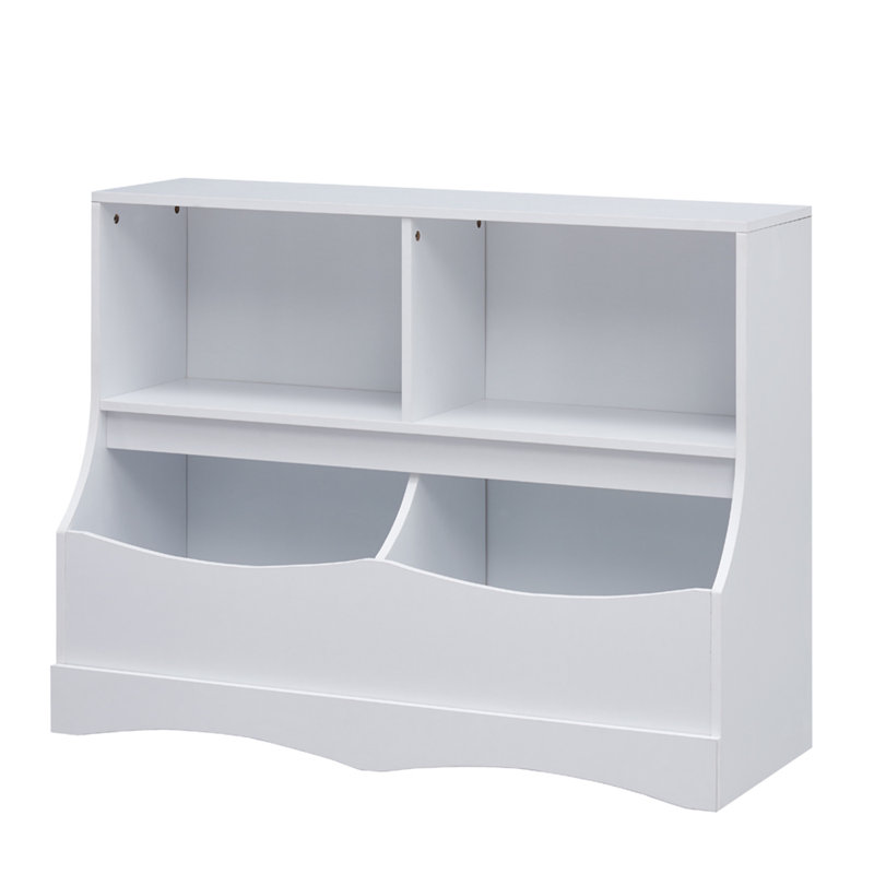 Toy Storage Organizer with Bookcase, Kid's Multi Shelf Wooden Cubby for Books
