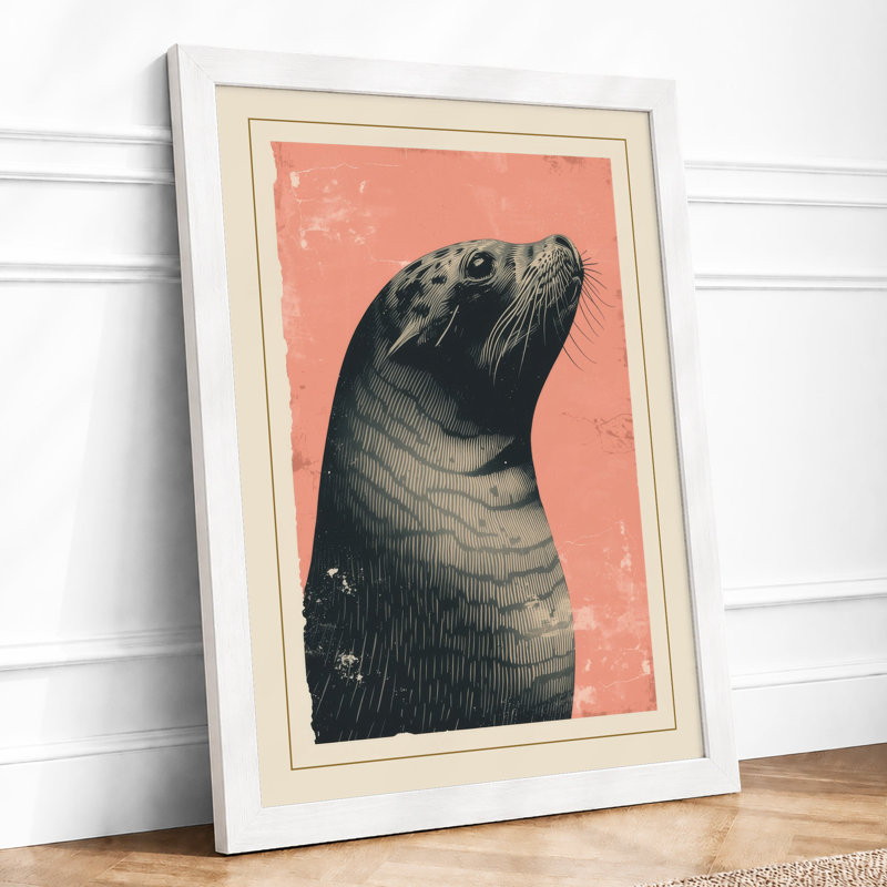 Seal Portrait Coastal - Framed Print, A4 - 29.7 x 21.0 cm, White