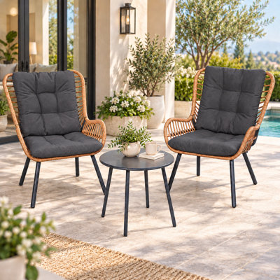 2-Person Wicker Patio Set with High Backrest & Cushions
