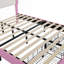 Lit plateforme tapissier en similicuir, lit double Princess avec lumières DEL et tiroirs de rangement, rose et blanc doux