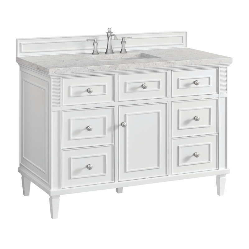 Lorelai 48'' Single Bathroom Vanity with Top, Bright White, Eternal Jasmine Pearl Quartz, 8" Widespread
