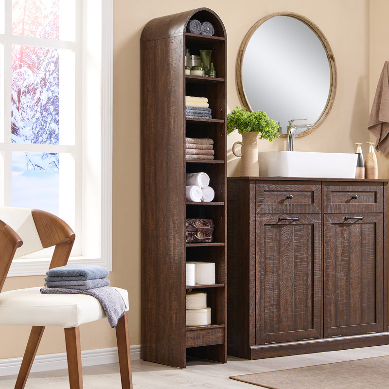 Manufactured Wood Freestanding Bathroom Cabinet, Brown, 67.4" H x 10.5" W x 13.75" D