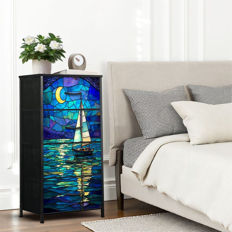 4 Drawer Dresser for Bedroom, Narrow Chest of Drawers, Wooden Top and Study Iron Frame 18"x37.5"-(WxH)