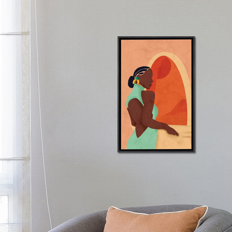 «Pam» par Reyna Noriega - reproduction imprimée, H 26 po x l 18 po x 1,5 po, Toile avec cadre noir patiné, Pas de tapis