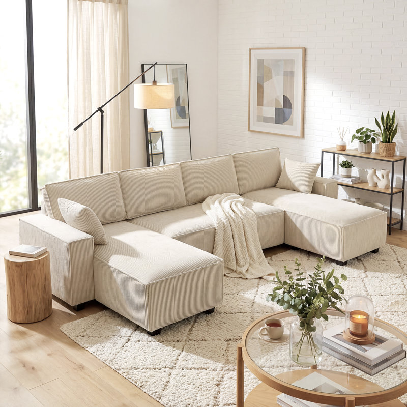 Canapé avec chaises doubles, canapé modulaire en U, beige, Beige