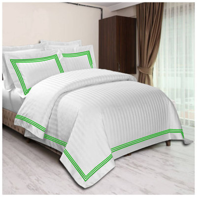 400TC Cotton Sateen Triple Edge Embroidery Stripe Duvet Cover Set
