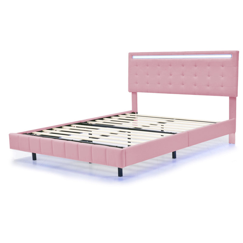 Clate Upholstered Linen Bed, Pink