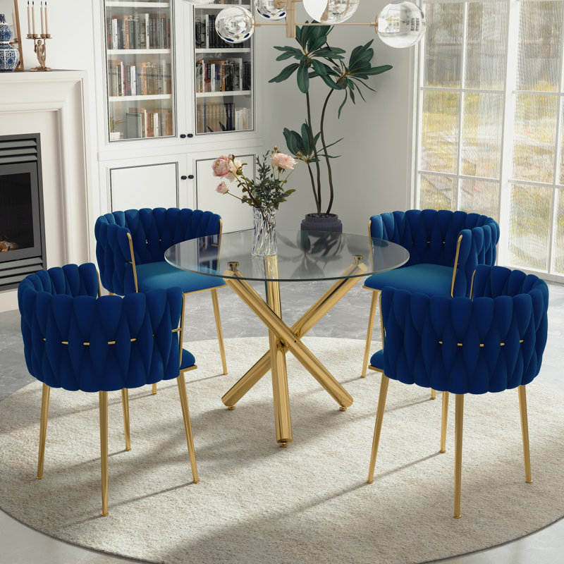 Ensemble de salle à manger Raykwan, Marine, H 29,5 po x L 39,37 po x l 39,37 po, Or