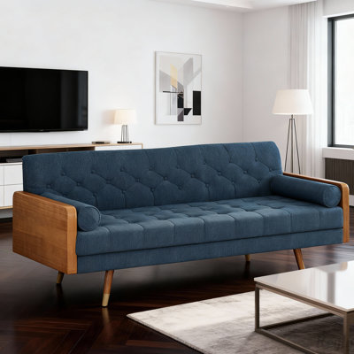 Mid-Century Modern Tufted Fabric Sofa