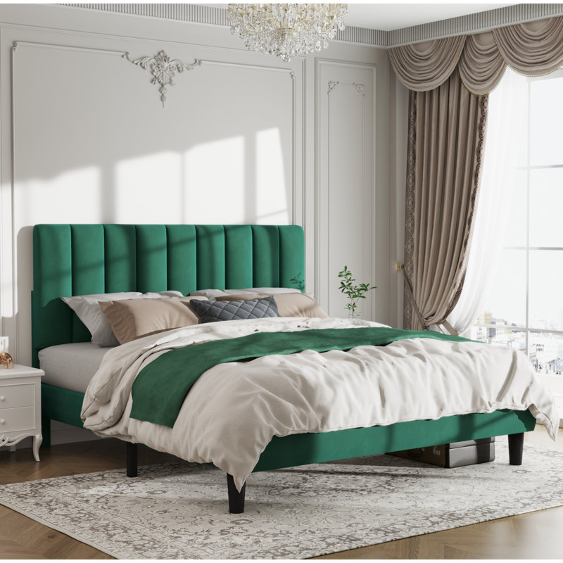 Jerrine Velvet Upholstered Platform Bed, Full / Double, Green