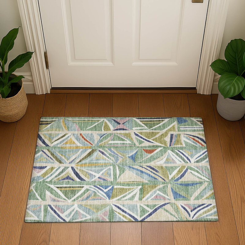 Tapis géométrique de qualité supérieure lavable à la machine Mayfield AMF2253, 1 pi 8 po x 2 pi 6 po, Sauge