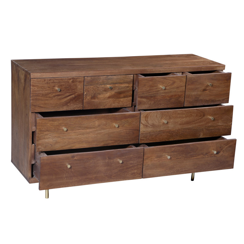 Miser Solid Wood 117cm W 8 - Drawer Chest of Drawers, Walnut