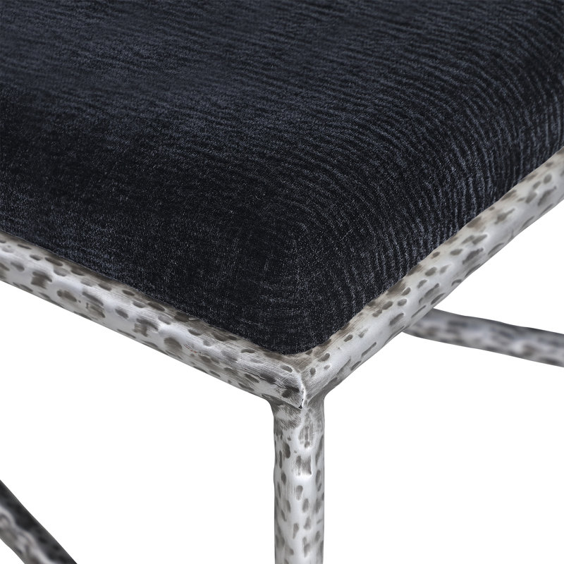 Banc en tissu Iyania Chenille, Argent argent, Tissu chenille noir