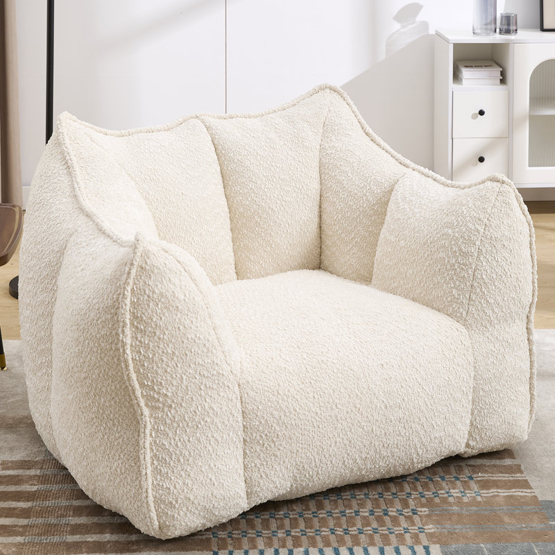 Thaloria Bean Bag Chair Lazy Sofas, 23.23" H x 38.58" W x 31.5" D, Beige Chenille