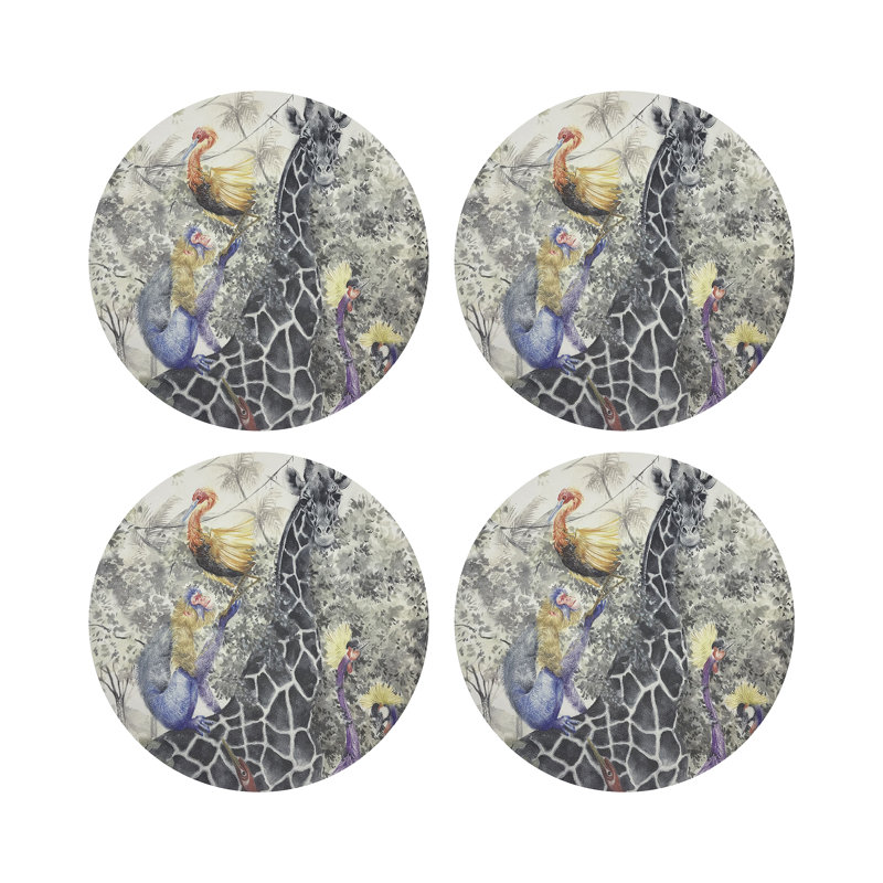 Arcadia Giraffe Scene Vegan Leather Round Coasters