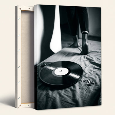 Disque vinyle noir et blanc sur toile pour literie